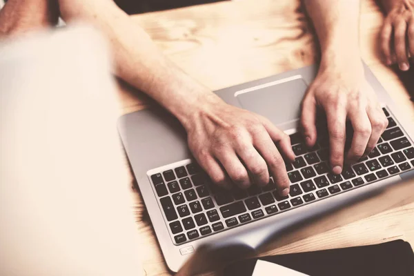 Close up. modern man typing on laptop. — Stock Photo, Image