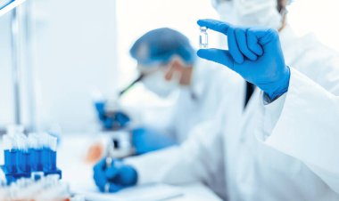 Bir bilim adamının arkaplan resmi test sonuçlarını bir laboratuvar günlüğünde kaydediyor.