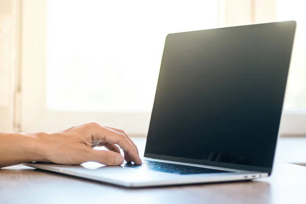 Close up. male using a modern laptop. — Stock Photo, Image