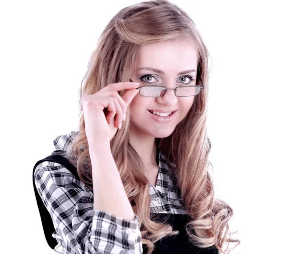 Closeup.confident mujer de negocios joven .isolated en blanco — Foto de Stock