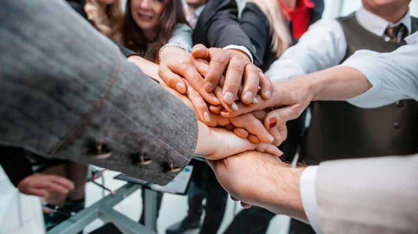 De près. un groupe de gens d'affaires montrant leur succès global — Photo