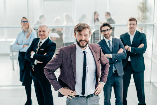 group of diverse business people standing in the office.