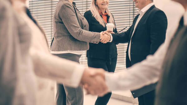 business people shaking hands in the Bank office
