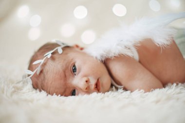 Yeni doğmuş şirin bir bebek meleğin portresi.