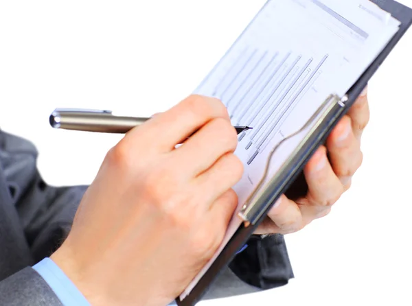 Hombre de negocios escribiendo algo en el papel — Foto de Stock