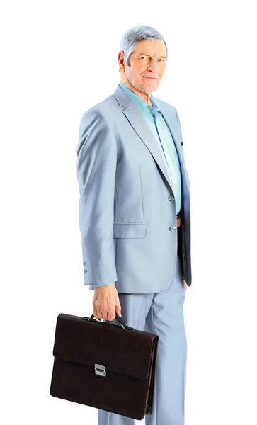 Buen hombre de negocios a la edad, con una cartera de. Aislado sobre un fondo blanco . —  Fotos de Stock