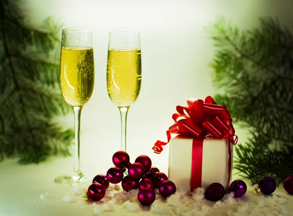 Two champagne glasses ready to bring in the New Year — Stock Photo, Image