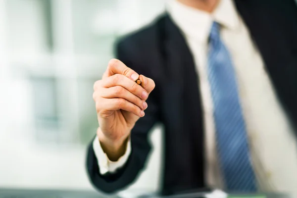 Businessman writing, drawing on the screen — Stock Photo, Image