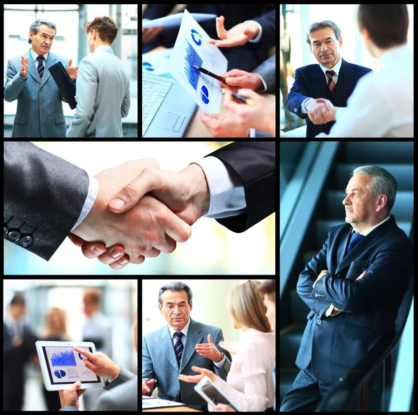 Collage foto unga människor arbetar tillsammans i business — Stockfoto