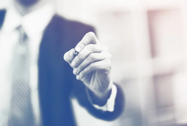 Businessman writing, drawing on the screen — Stock Photo, Image