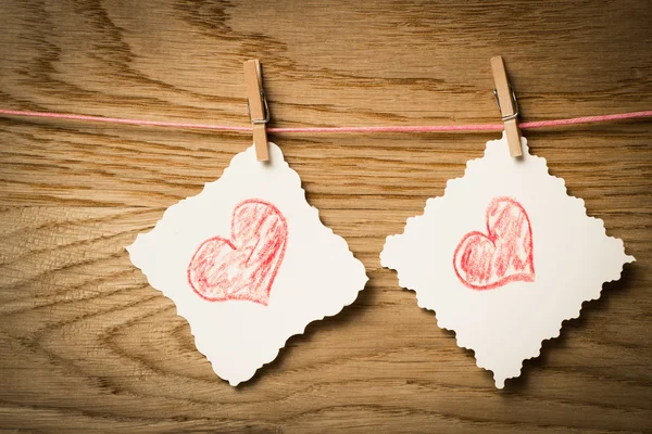 红色的心留言卡和红色的心。情人节的形象. — 图库照片