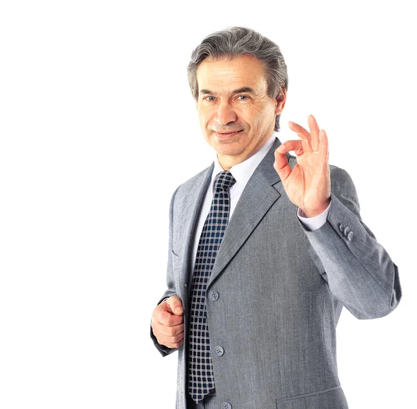 Mature businessman doing ok sign — Stock Photo, Image