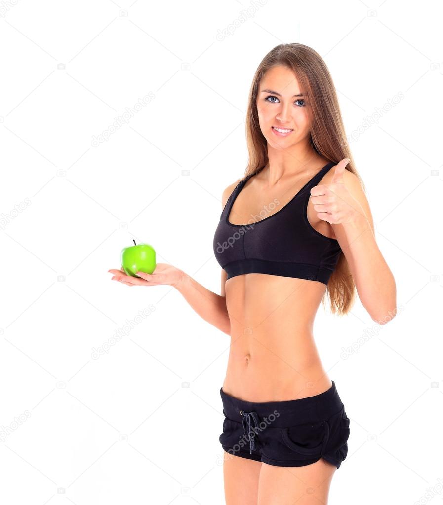 Healthy eating woman trying to lose weight - isolated over a white background