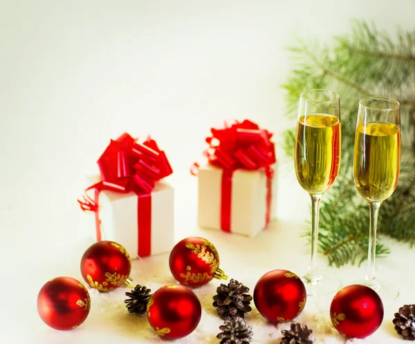 Two champagne glasses ready to bring in the New Year — Stock Photo, Image