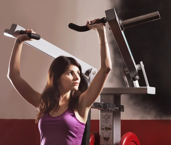 athletic girl , to do the exercises on a sports apparatus and a smile, in the sports hall