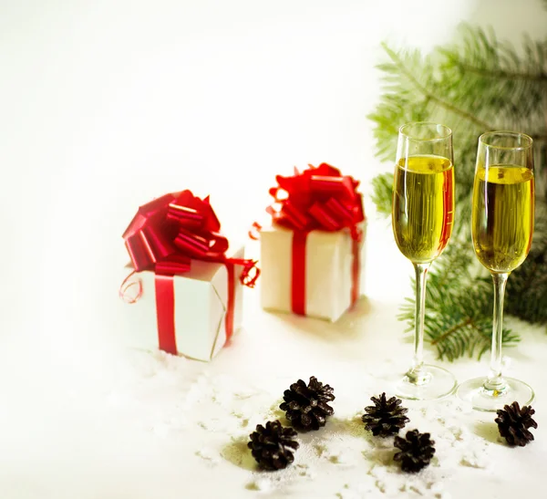 Two champagne glasses ready to bring in the New Year — Stock Photo, Image