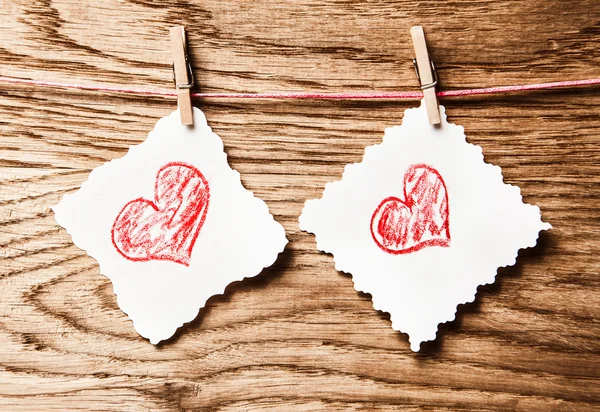 Rote Herz-Nachricht-Karte und rotes Herz.. Bild vom Valentinstag. — Stockfoto