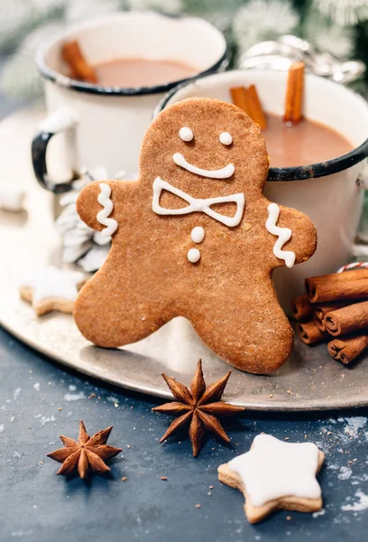 Christmas gingerbread man and hot chocolate