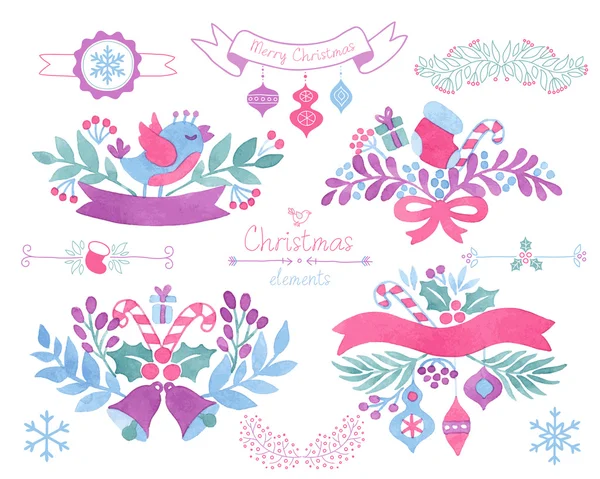 Watercolor christmas design elements. — Stock Vector