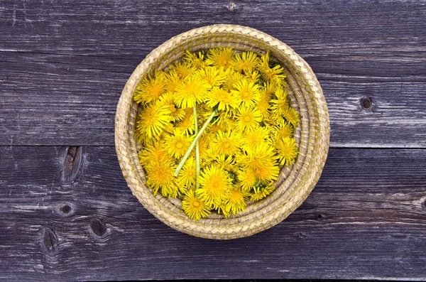 Hasır sepet içinde Karahindiba çiçeği