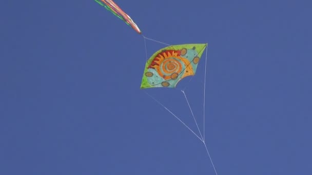 Handmade kite flying in the sky — Stock Video