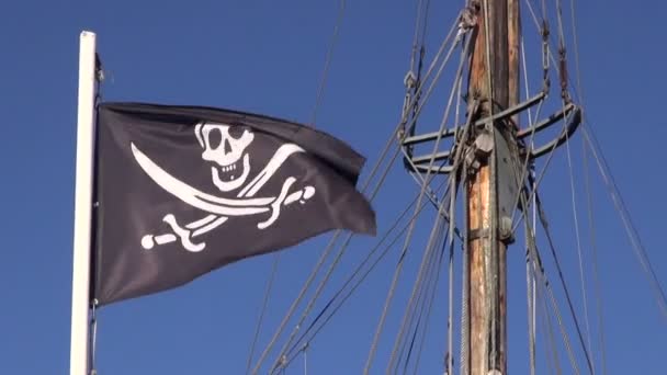 Drapeau pirate ensoleillé agitant le vent 