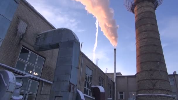 Landscape with working boiler house — Stock Video