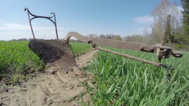 Vecchio aratro nel campo, time lapse 4K — Video Stock