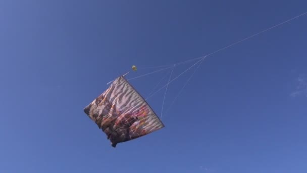 Χειροποίητη kite και σημαία στον ουρανό — Αρχείο Βίντεο