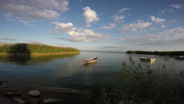 Лодки на озере, 4K — стоковое видео