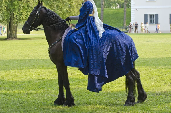Mujer sentada en un caballo, festival medieval —  Fotos de Stock