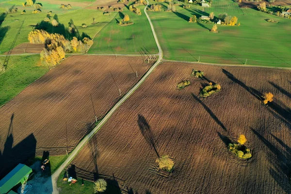 秋天的风景，田园，树木和道路，空中 — 图库照片