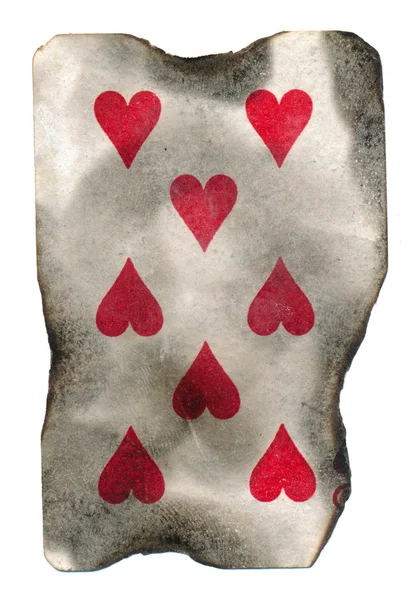 Vieux brûlé jouer carte de coeurs — Photo