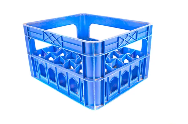 Blue plastic storage box crate on a white — Stock Photo, Image