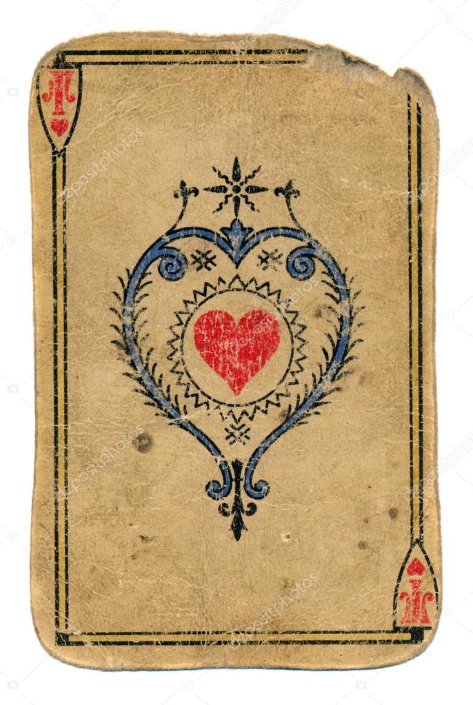 antique playing card ace of hearts isolated on white