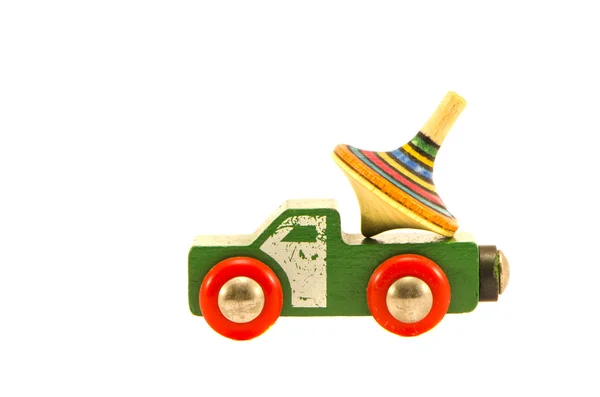 Παλιά χρησιμοποιούνται φορτηγό αυτοκίνητο παιχνίδι με πολύχρωμη σβούρα — Φωτογραφία Αρχείου