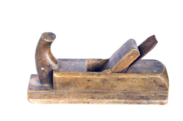 Vecchia falegname strumento pialla in legno isolato su bianco — Foto Stock