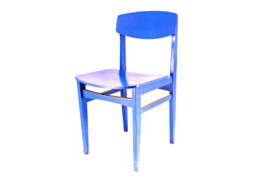 vintage mavi ahşap sandalye üzerinde beyaz izole