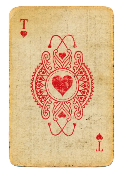 Antiguo ornamental frotado as de corazones jugando a las cartas — Foto de Stock