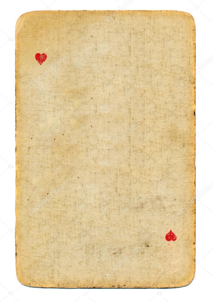 vintage playing card ace of hearts used paper background isolated