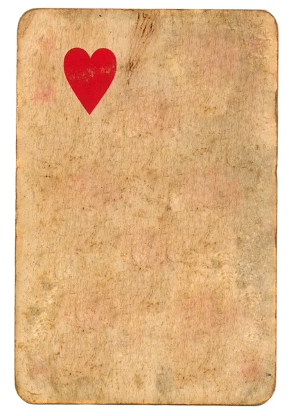 Symbole de coeur rouge solitaire sur fond vieux papier carte à jouer — Photo