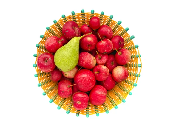 Crab apples and green pear in plate isolated — Stock Photo, Image