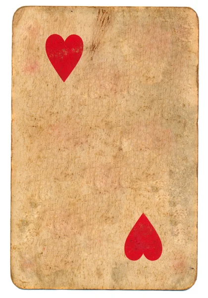 Antique  playing card of hearts paper background isolated on white — Stock Photo, Image