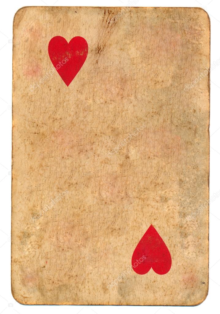 antique  playing card of hearts paper background isolated on white