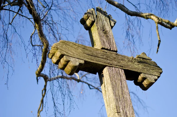 Stary drewniany krzyż fragmentu historyczne — Zdjęcie stockowe