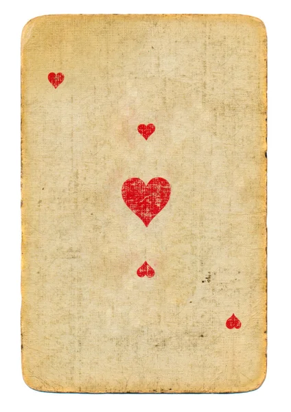 Παλιά παιγνιόχαρτο άσσος της καρδιές χαρτί υπόβαθρο — Φωτογραφία Αρχείου