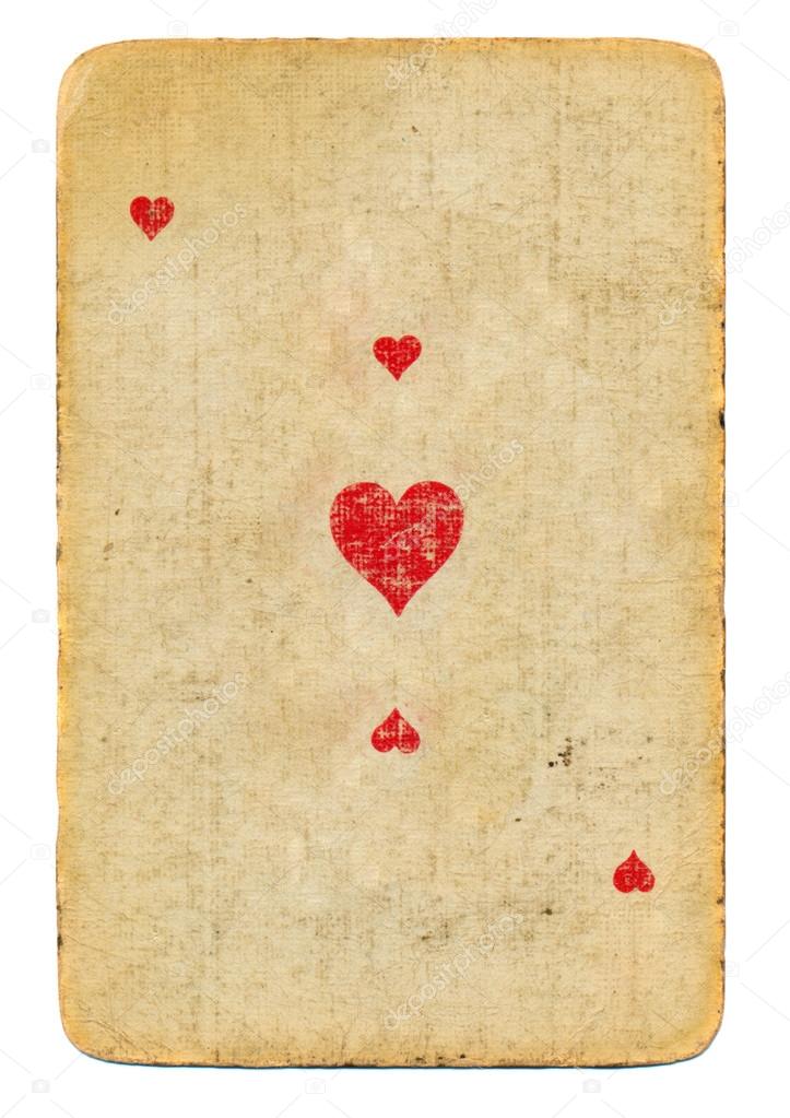 old playing card ace of hearts paper background