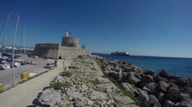 Rodos Adası Limanı, Oniki Ada, Yunanistan kalede. 4k