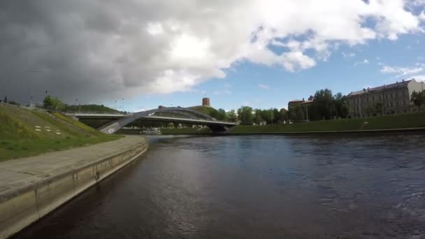 Neris river and historical Gediminas  castle in Vilnius,Lithuania. Timelapse 4K — Stock Video