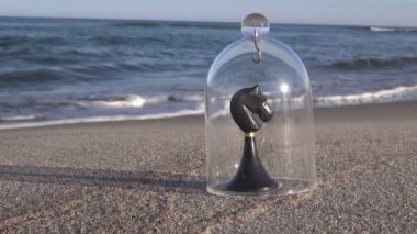 Cam parçası ile kaplı deniz tarafından şövalye satranç oyun